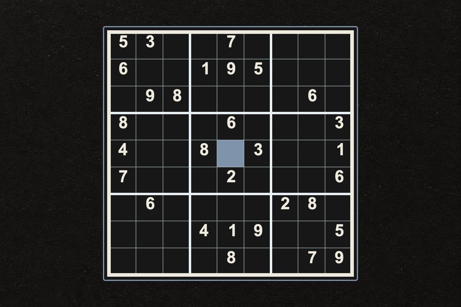 Large-print Sudoku puzzle with bold three-by-three divisions